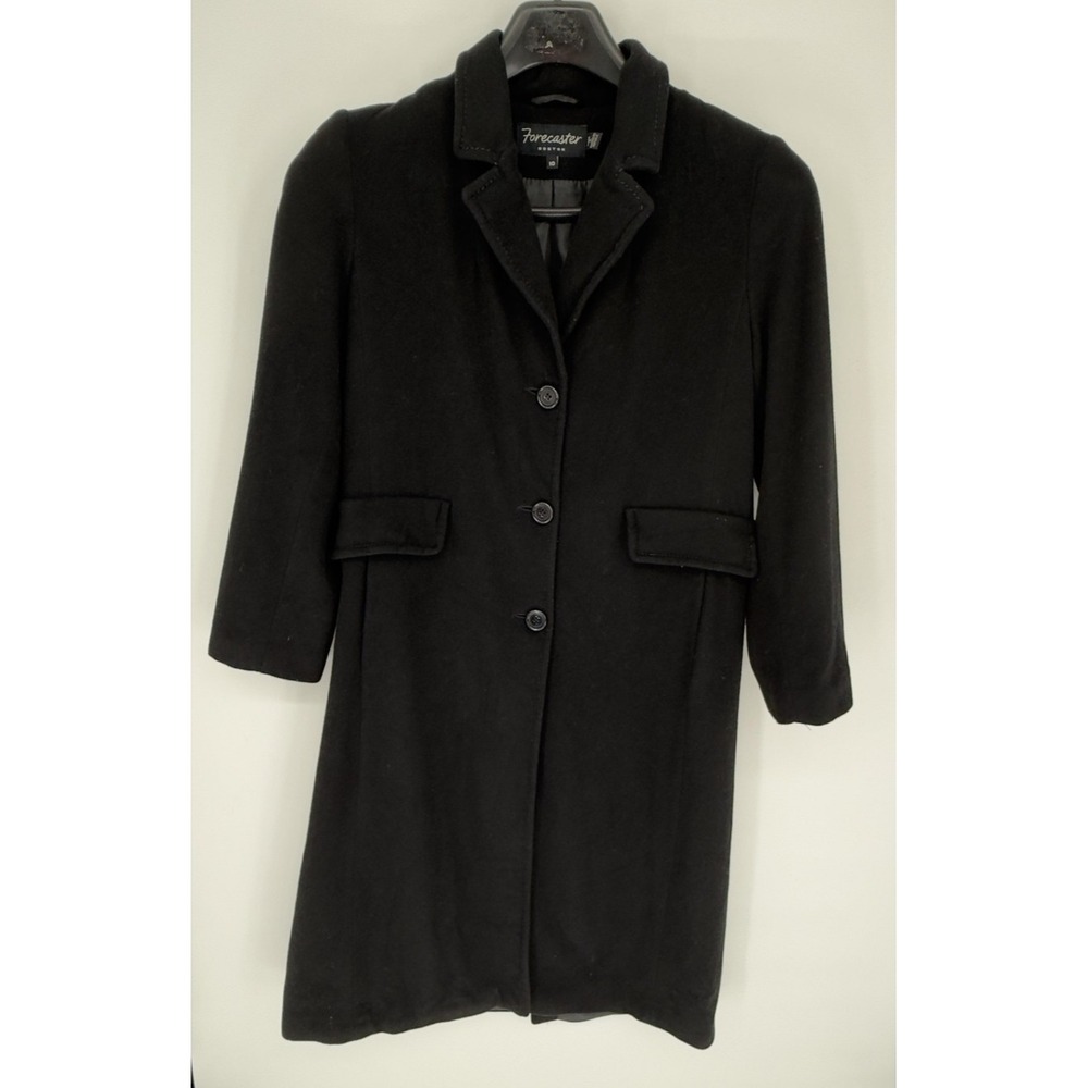 Forecaster Boston Wool Cashmere Blend Coat Womens 10 Black 3 Button Overcoat
